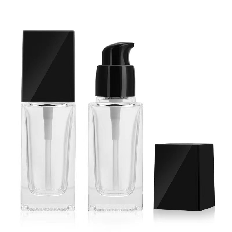 Liquid Foundation Press Pump Square Glass Lotion Bottles