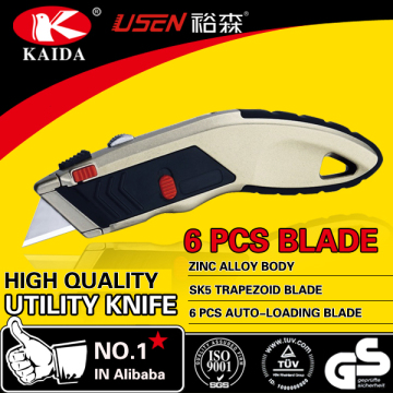 6PCS Auto Loading Trapezoid blade Zinc alloy Utility Knife