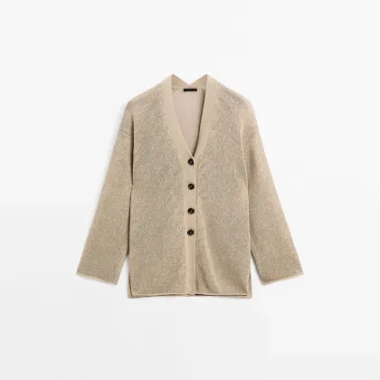 Women's casual and lazy style loose V-neck fine knit cardigan