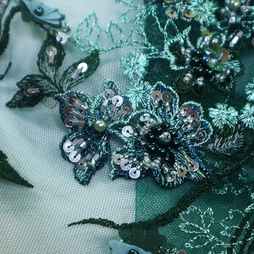 Σκούρο πράσινο Sequins Floral Κέντημα