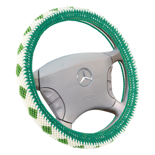 Universal Fit 15 Inch Anti-slip Hand-woven Imitation Pearl Auto Car Steering Wheel Cover with Inner White Rubber Ring