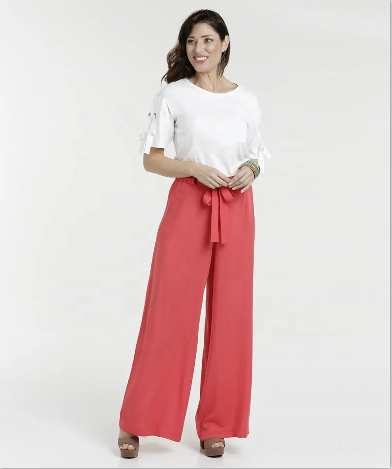 Women wide leg Pants with big size bowknot