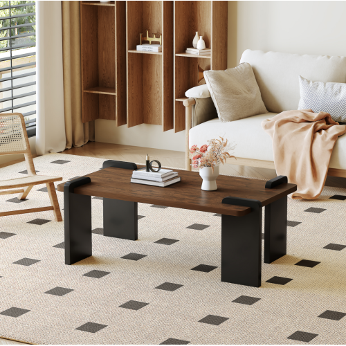 Modern Luxury Black and Wood Panel Side Table