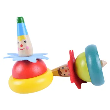 Vintage Nostalgic Toys: Adorable Painting Clown Tumbler, Classic Gyro, and Traditional Wooden Spinning Top for Children