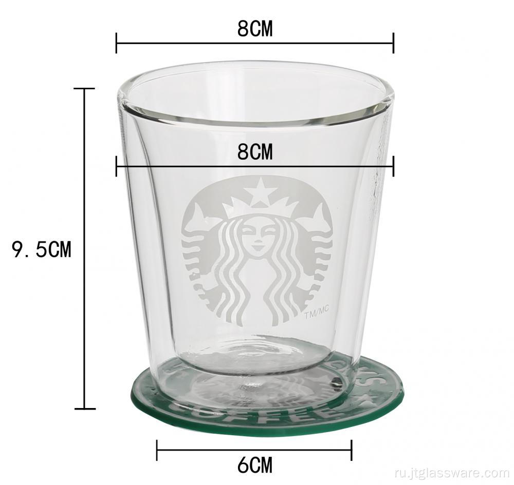 Жаропрочная стеклянная чашка с двойными стенками