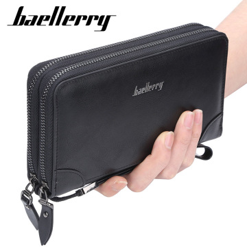 New Baellerry 2019 S6702 - Wholesale Double Zipper Long Wallet for Men: PU Leather Mobile Phone Wallet with Hand Strap