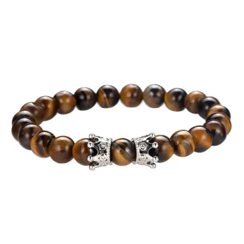 Boho Yoga Lady's Natural Stone Beaded Bracelet Gift: Lava Stone Elastic Double Crown Bangle Jewelry