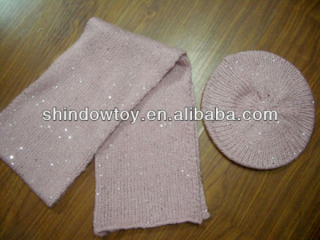 Simple custom beanie knitted hat and scarf with sequins