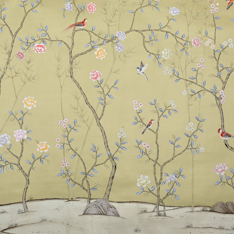 Elegant-beige-silk-fabric-hand-painted-wallpaper