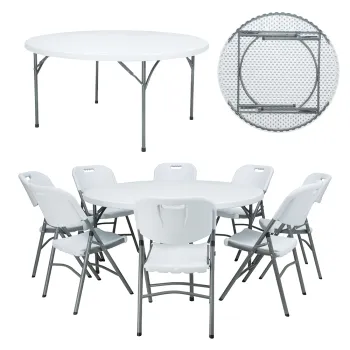 Modern 5ft Round Plastic Outdoor Table for Events - 10 Seater Capacity, 28.1cm Diameter, 200kg Weight Capacity