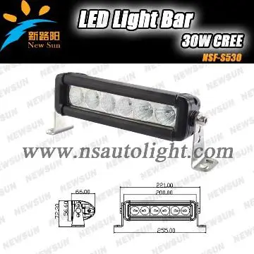 30w Cree single row led light bar for trucks,led flood light bar 30w