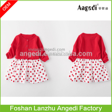Toddler Girls Long Sleeve Bow Graphic Sweater top & polka dot printing drop waist dress Dress