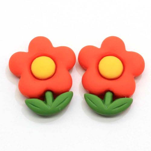 100PCS Multicolor Flatback Resin Flower Cabochons with Leaves Scrapbook Craft DIY Embellishments Decor Headwear Accessories