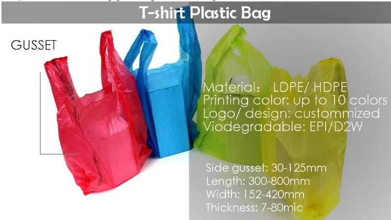 Wholesale Clear Handle T Shirt Garbage Food Vegetable Packing Grocery Plastic Shopping Bag