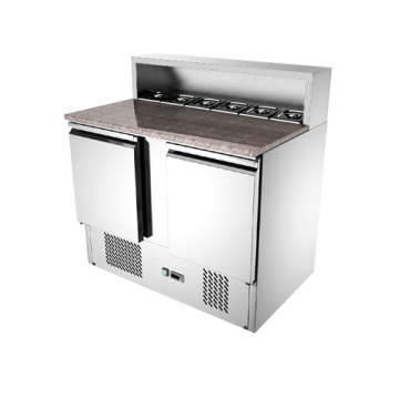 Stainless Steel 0.9m refrigerated Double Door Static Cooling Salad Bar Equipment With Marble Top