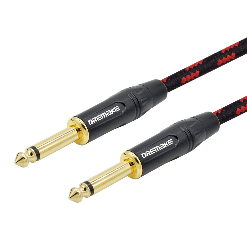 Jack 6.35 mm Mono Cable Gold Plated Male to Male Instrument Cable Cord 1/4 Inch for Bass Guitar Keyboard Speaker-Black/Red Tweed