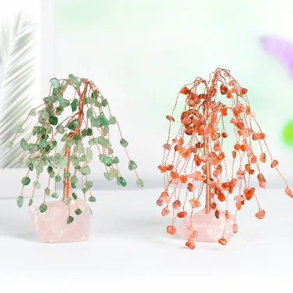 Raw Rose Quartz Raw Stone Copper Tree Rose Quartz Base Ornament