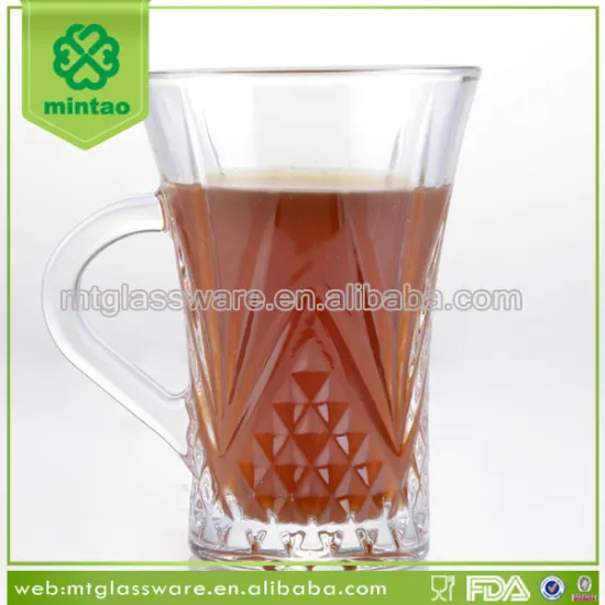 Carved drinking Glass cup with handle