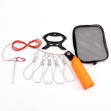 Stainless Steel Fishing Tackle Stringer with Float and 5 Metal Snaps