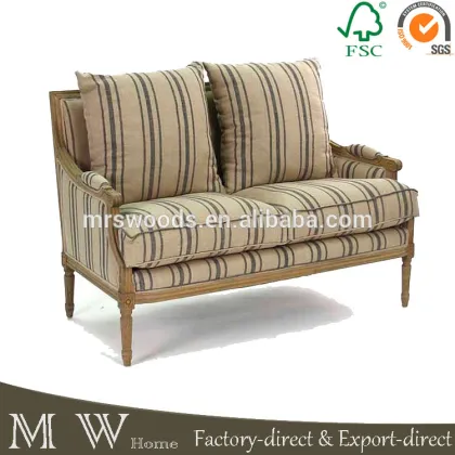natural oak wood sofa with blue stripe, french country style sofa, french country sofa