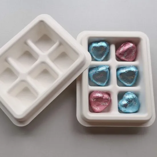 Biodegradable fiber molded packaging for chocolate insert