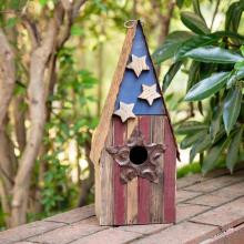 Casa de pájaros de jardín angustiado de Wooden Hanging Patriótica de EE. UU.