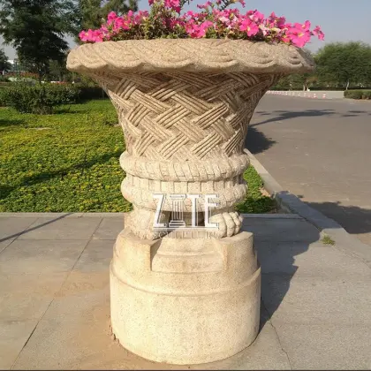 Natural Solid natural stone paired vases for garden decoration