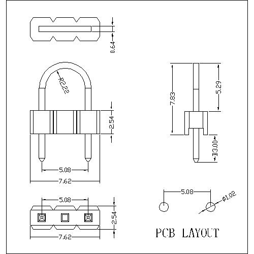 2.54 mm Pin Header Single Row 180 Degrees Hook Type PHEU01-03XXXX01