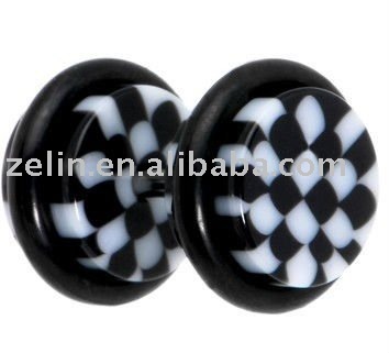 Black Checkerboard Cheater ear tunnel body piercing jewelry plug ring