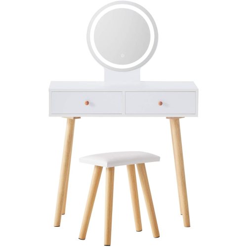 White Dressing Table with LED Lights Mirror