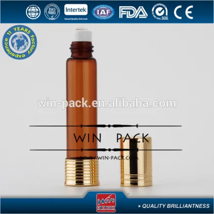 10ml 12ml 15ml amber roll-on bottle with golden bottom and gold cap