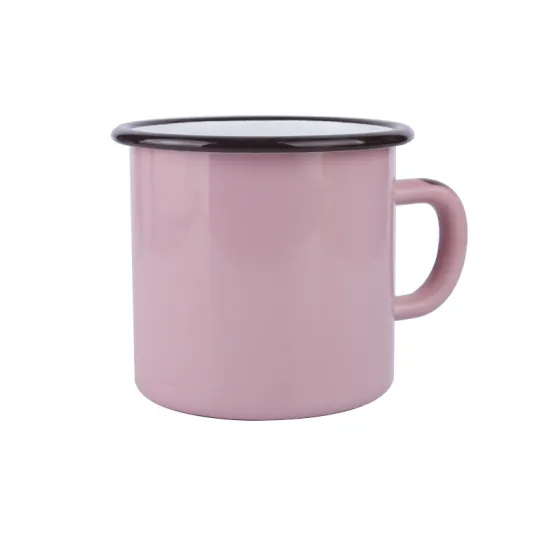 350ml Pink Mug Enamel Gift Cup Beverages Cup Coffee Mug Wholesale Black Panited Rim