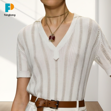 Top da donna con scollo a V in maglia scolpita