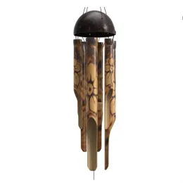 Bamboo Wind Chimes Burned Design with Coconut Crown