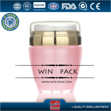 30g 50g pink acrylic cream airless jar with golden shoulder and clear plastic cap, airless jar manufacturer