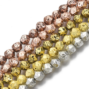 Pandahall - Mixed Color Round Faceted Bumpy Electroplated Natural Lava Rock Beads