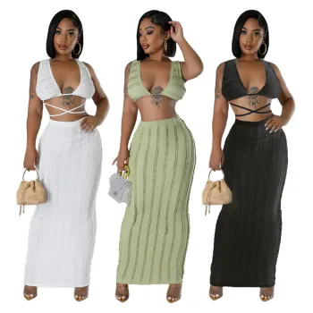 European American Style Sleeveless Lace-Up Backless Summer Women's Clothing Set