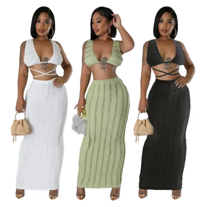 European American Style Sleeveless Lace-Up Backless Summer Women's Clothing Set
