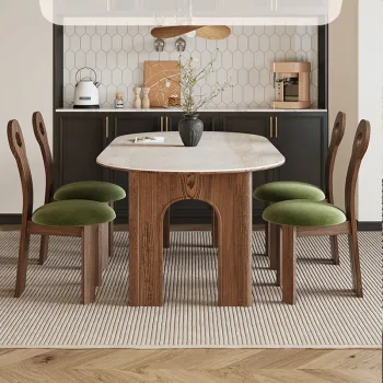 Modern Natural Stone Table with Solid Wood Legs - Dreamhouse High Quality Dining Furniture