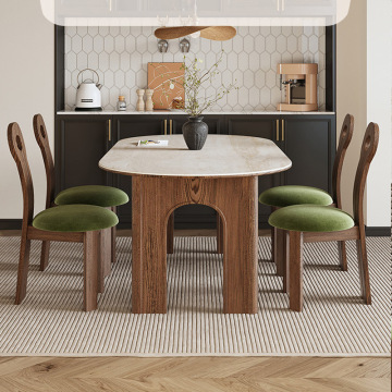 Modern Natural Stone Table with Solid Wood Legs - Dreamhouse High Quality Dining Furniture