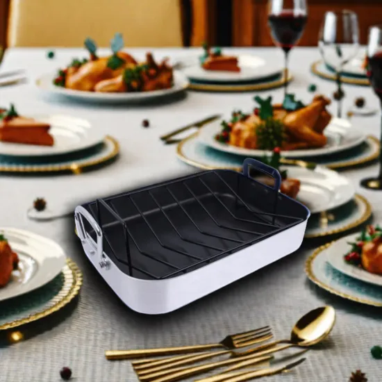 Nonstick Metal Rectangular Roasting Pan with Rack for Baking