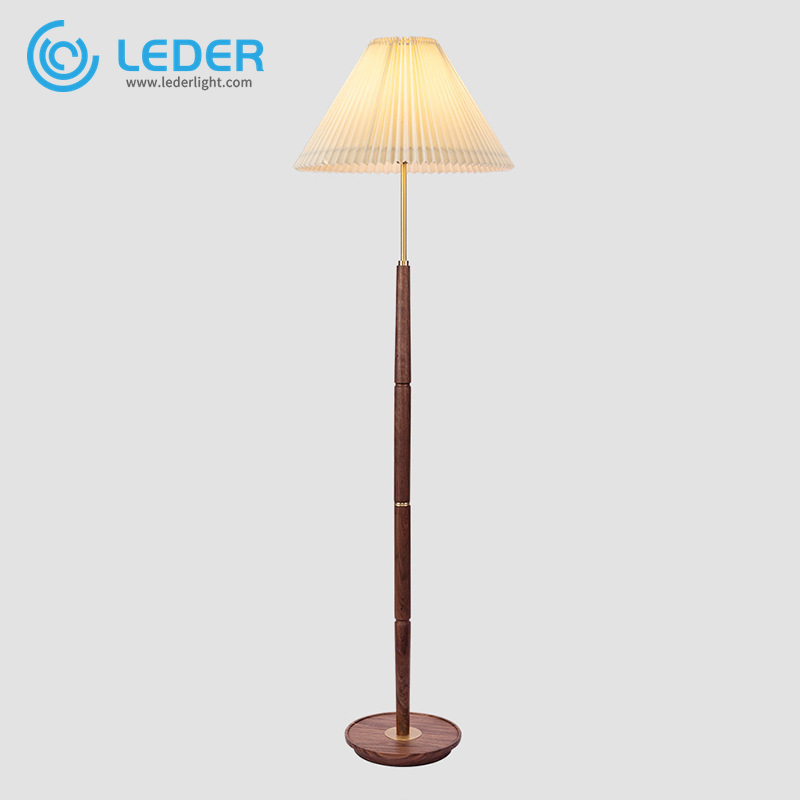 LEDER مصباح أرضي خشبي طويل القامة