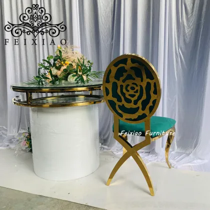 Stainless Steel Cross Legs Rose Back Emerald Green Wedding Chair