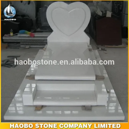 White tombstone heart shaped granite stones