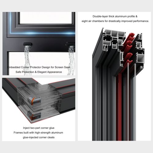 Ventanas abatibles de aluminio con drenaje oculto a prueba de agua