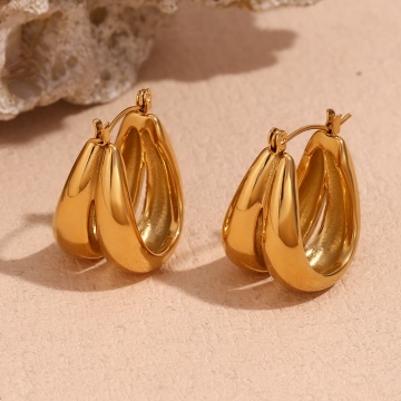 Brave Light Double Layer Gold Plated U Shape Chunky Hoop Earrings - Stainless Steel Women's Jewelry