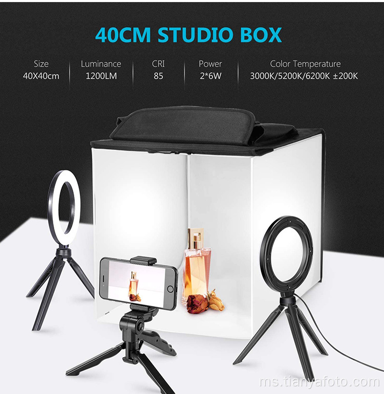 40x40x40sm Khemah Peti Cahaya Portable Led Softbox