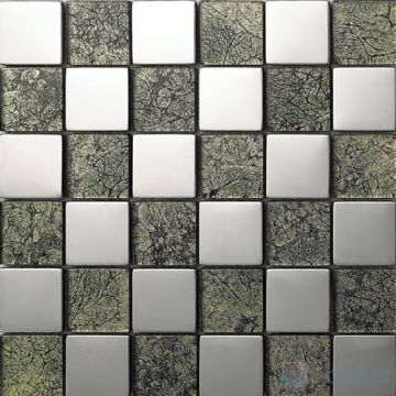Silver Leaf Glass Mosaic Tile with Stainless Steel