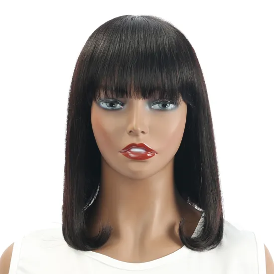 Short Human Hair Bob Wigs With Fringe Bangs 6-14 inch Non Lace Remy Curly Bob Wig 150% Full Machine Glueless Human Hair Wigs