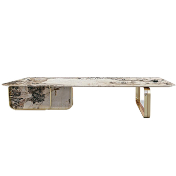 Modern Natural Marble Coffee Table with Stainless Steel Legs